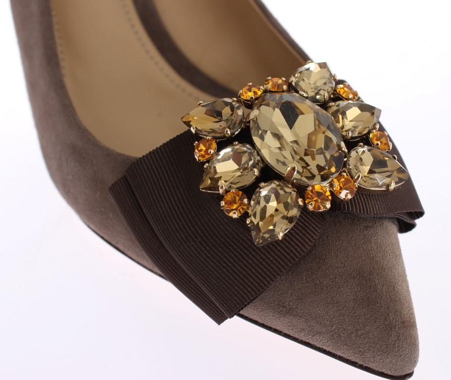 Brown Suede Leather Crystal Slingbacks Shoes