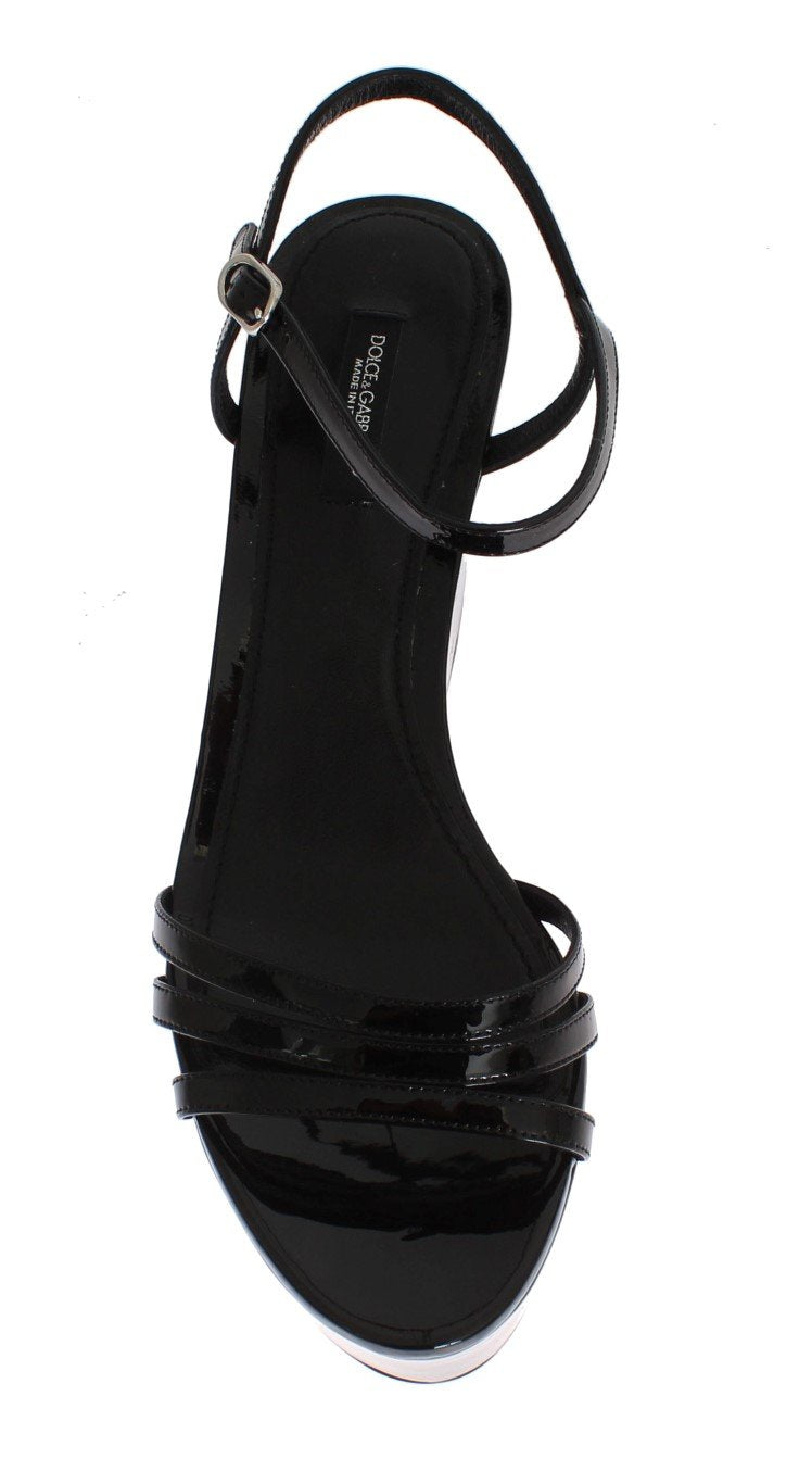 Black Leather Wedges Platform Sandals