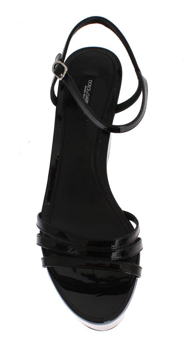 Black Leather Wedges Platform Sandals