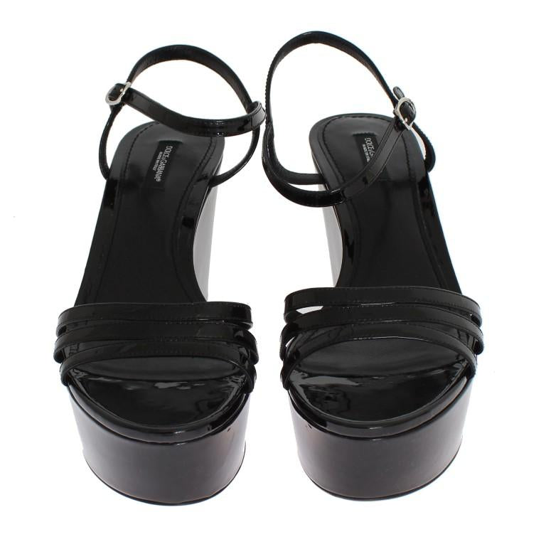 Black Leather Wedges Platform Sandals