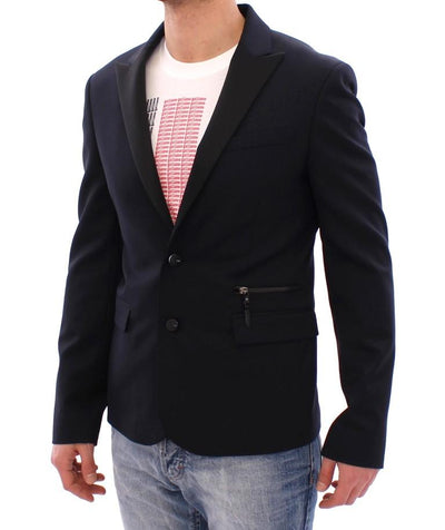 Blue wool two button blazer