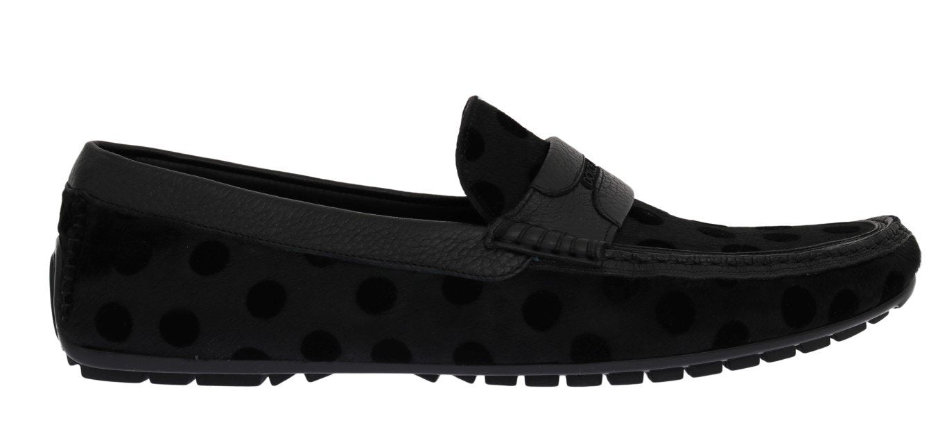 Black Hair Leather Loafers Shoes