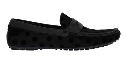 Black Hair Leather Loafers Shoes
