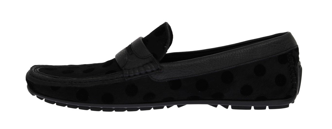 Black Hair Leather Loafers Shoes