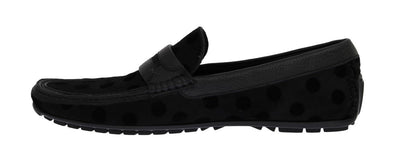 Black Hair Leather Loafers Shoes
