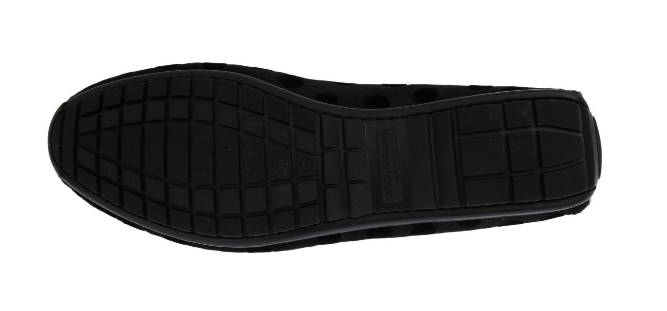 Black Hair Leather Loafers Shoes