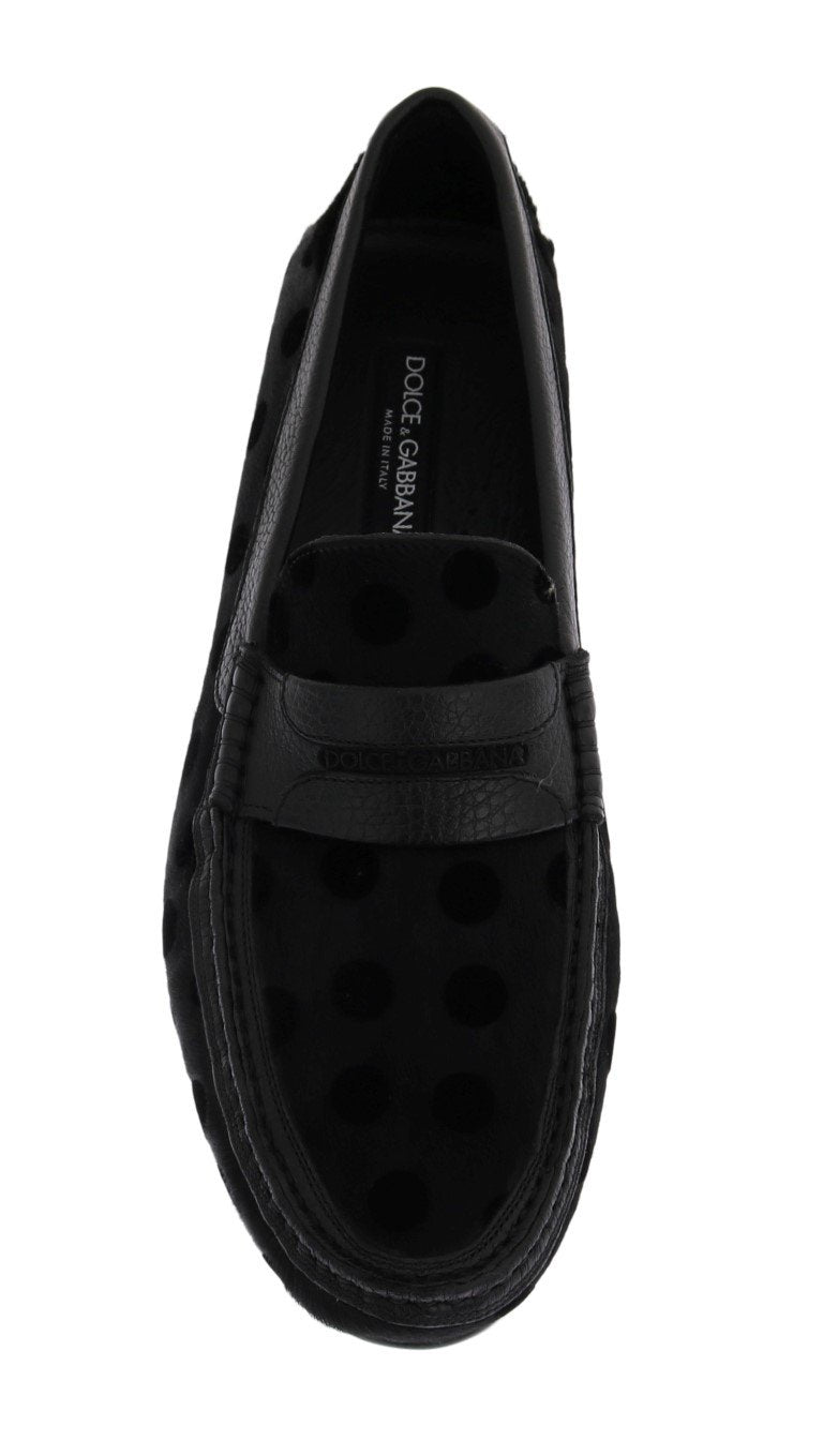 Black Hair Leather Loafers Shoes