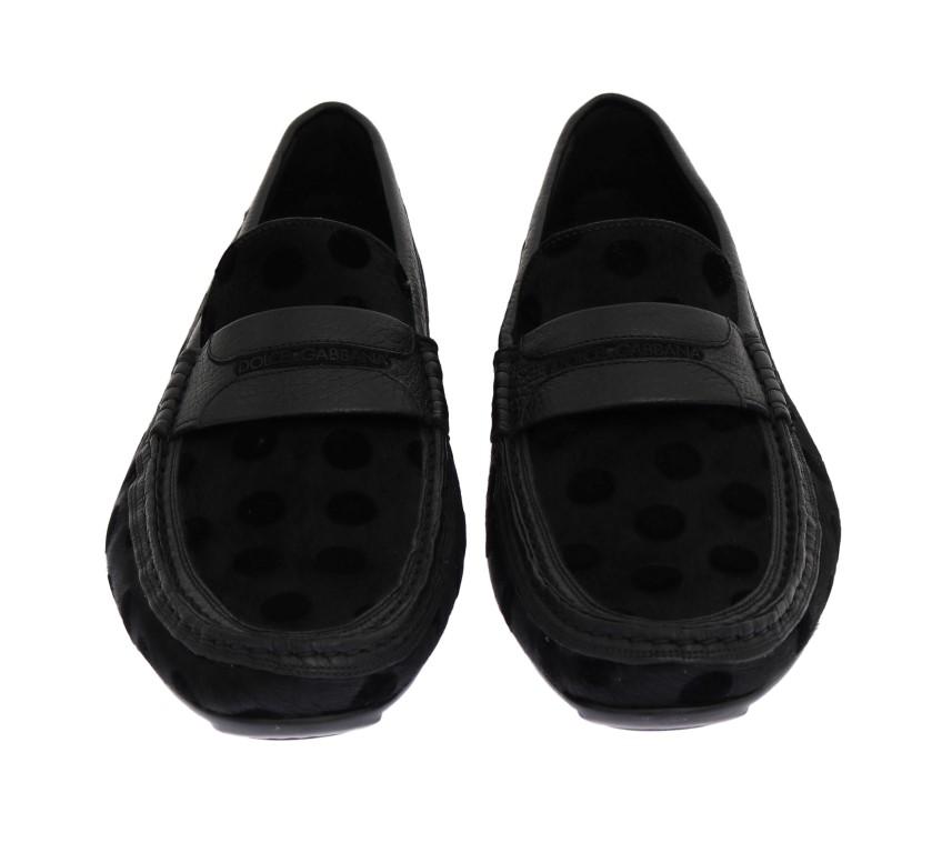 Black Hair Leather Loafers Shoes