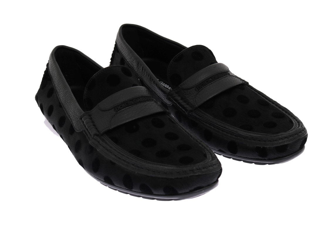 Black Hair Leather Loafers Shoes