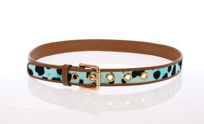 Blue Leopard Leather Logo Belt