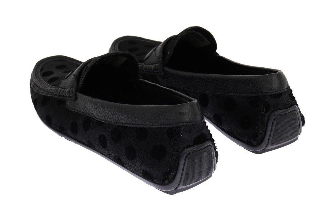 Black Hair Leather Loafers Shoes