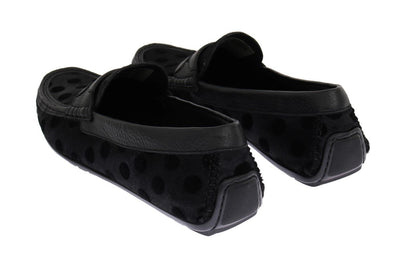 Black Hair Leather Loafers Shoes
