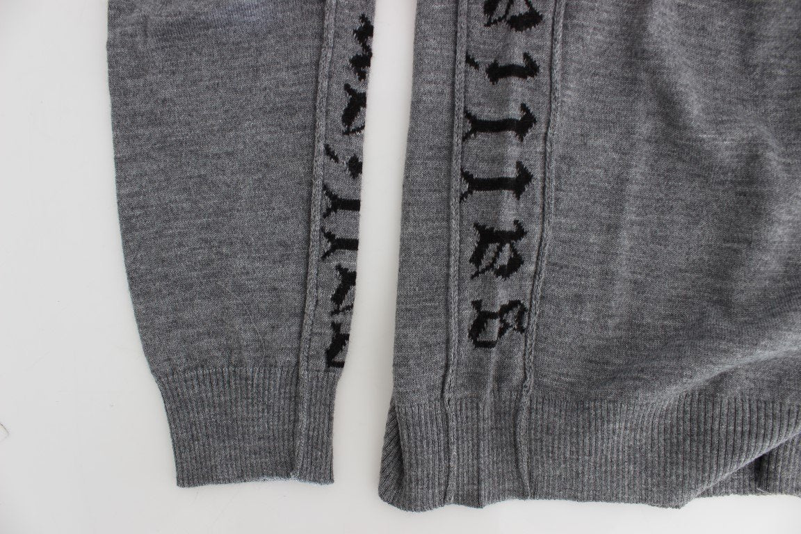 Gray Wool Button Down Logo Cardigan
