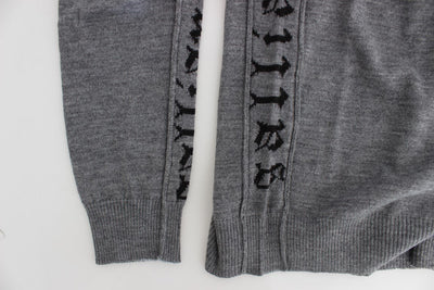 Gray Wool Button Down Logo Cardigan