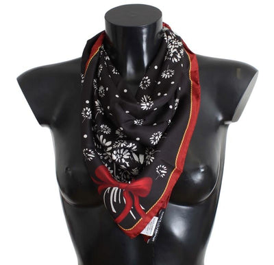 Black White Floral Print Silk Scarf