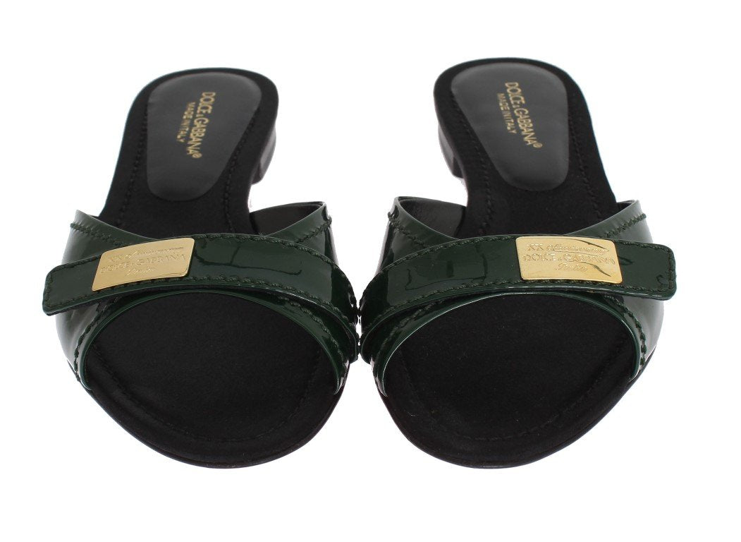 Green Leather Slides Sandals