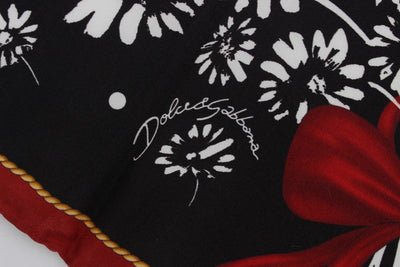 Black White Floral Print Silk Scarf