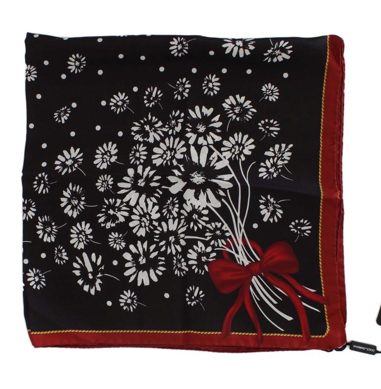 Black White Floral Print Silk Scarf