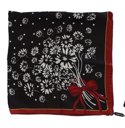 Black White Floral Print Silk Scarf