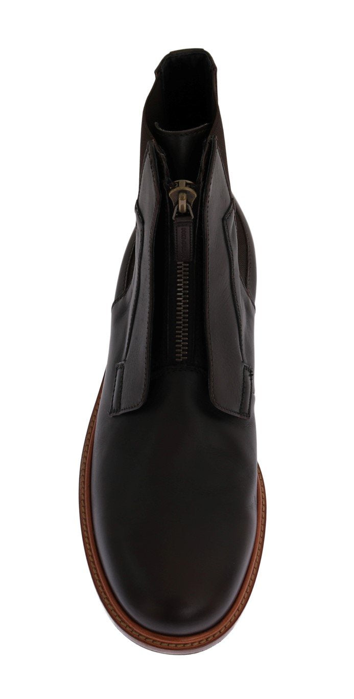 Brown Leather Ankle Stretch Boots
