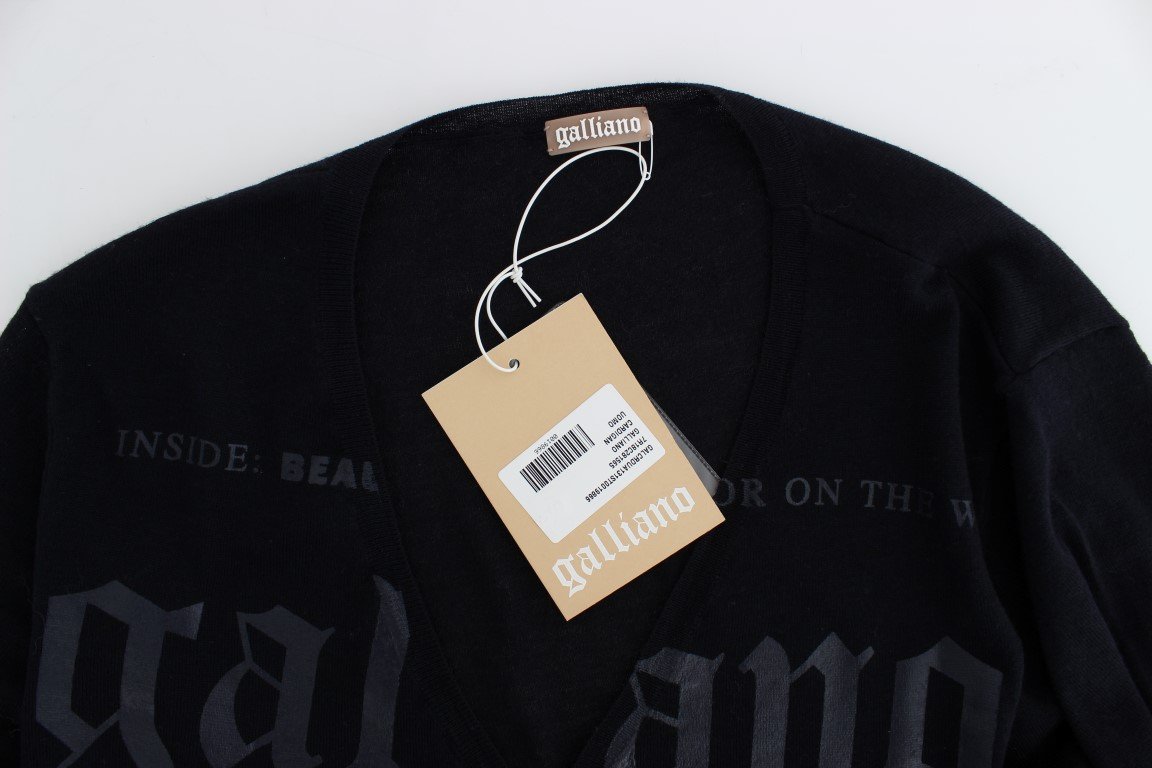 Black Wool Button Down Logo Cardigan
