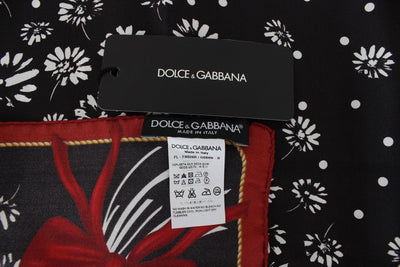 Black White Floral Print Silk Scarf