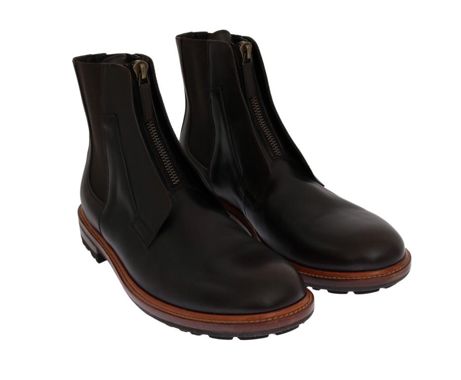 Brown Leather Ankle Stretch Boots
