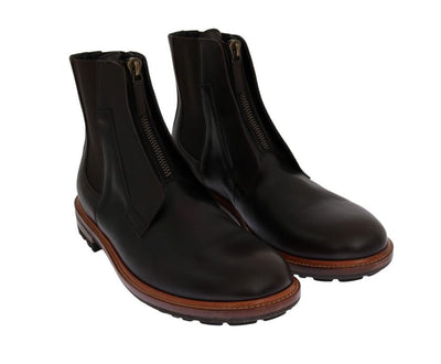 Brown Leather Ankle Stretch Boots