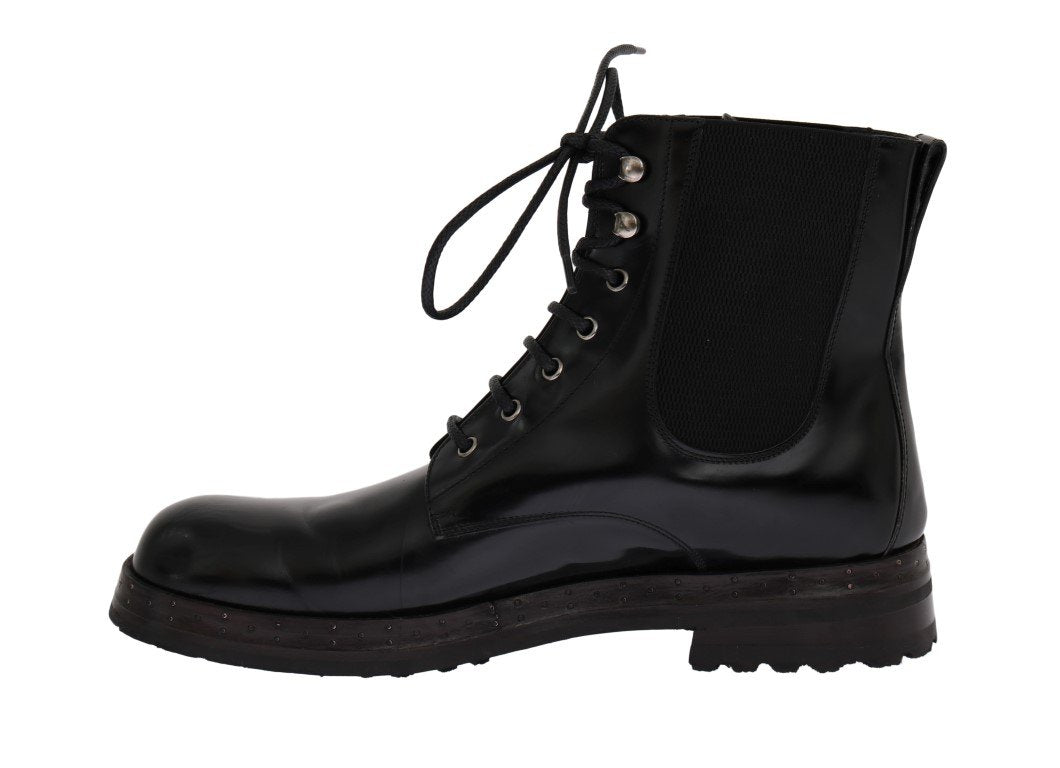 Black Leather Ankle Stretch Boots