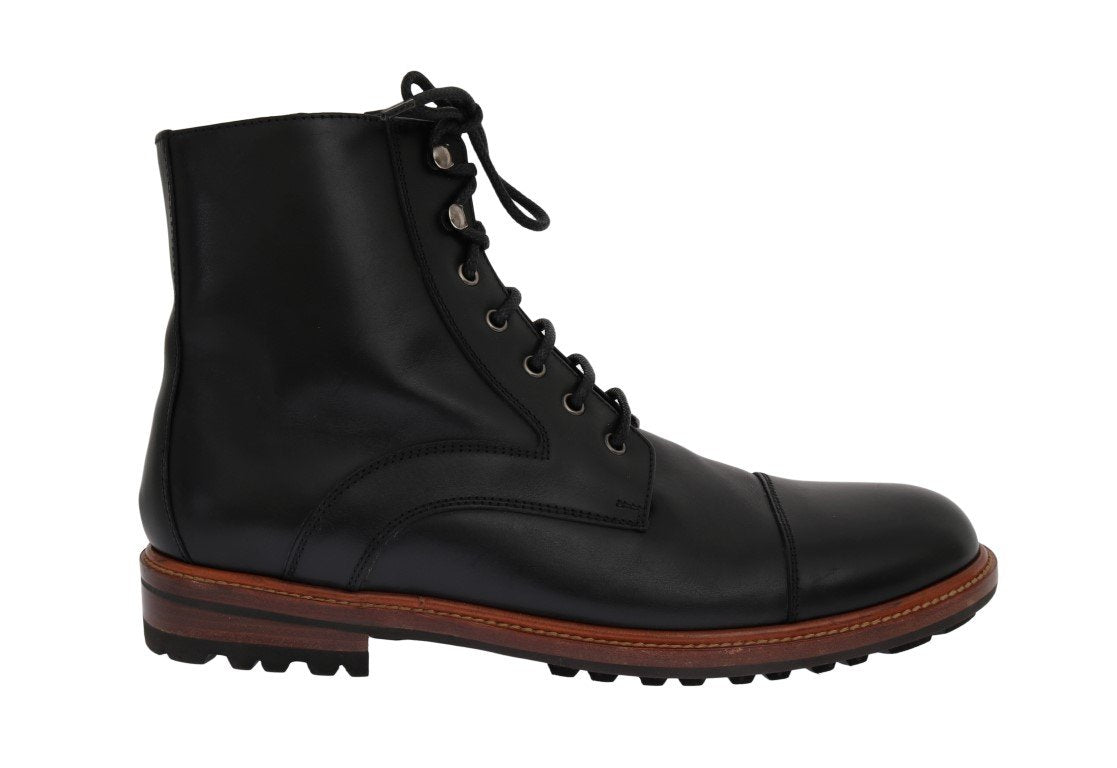 Black Leather Ankle Lace Up Boots