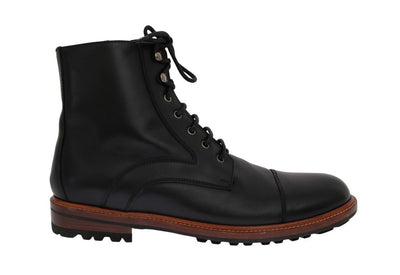 Black Leather Ankle Lace Up Boots