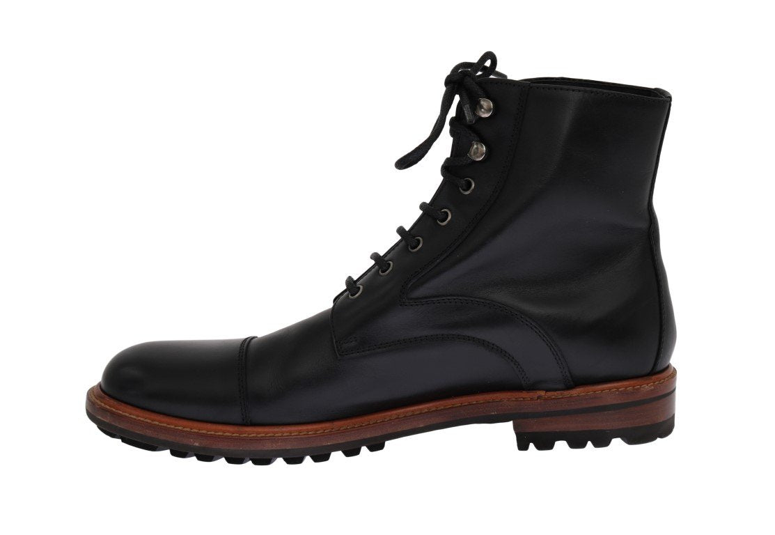 Black Leather Ankle Lace Up Boots