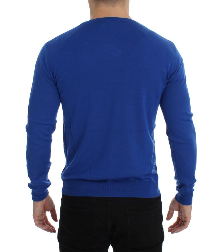 Blue Newspaper Print Wool Crewneck Sweater