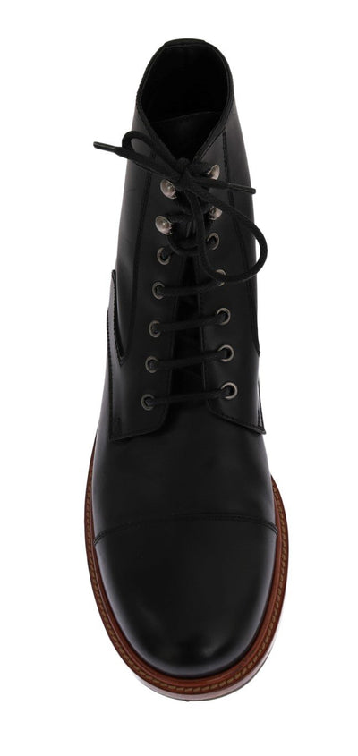 Black Leather Ankle Lace Up Boots