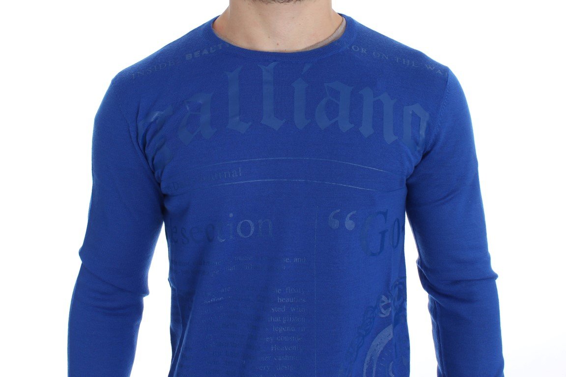 Blue Newspaper Print Wool Crewneck Sweater