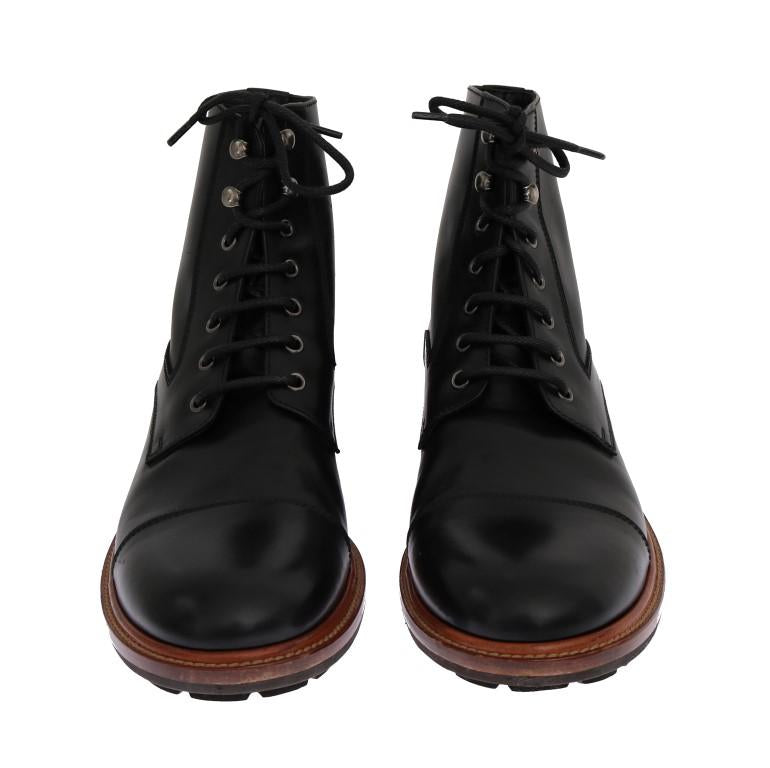 Black Leather Ankle Lace Up Boots