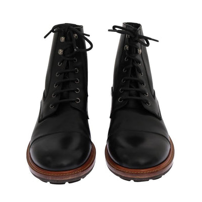 Black Leather Ankle Lace Up Boots