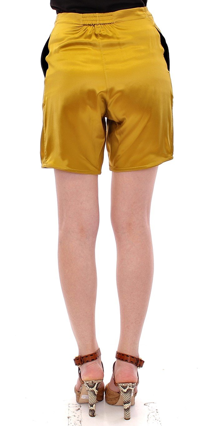 Gold Silk High Waist Stretch Shorts