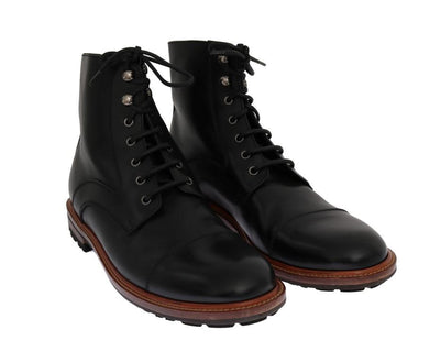 Black Leather Ankle Lace Up Boots