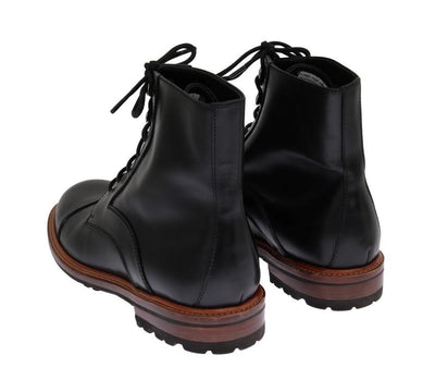 Black Leather Ankle Lace Up Boots