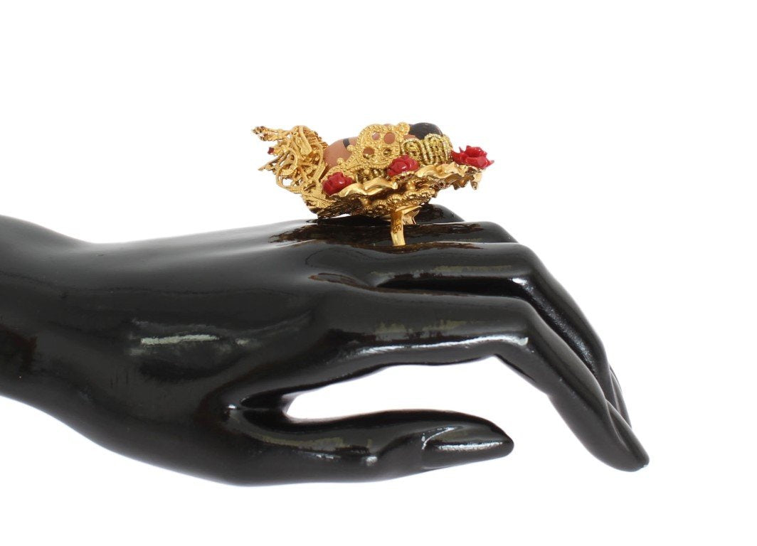 Gold PUPI Resin Roses Crystal Ring