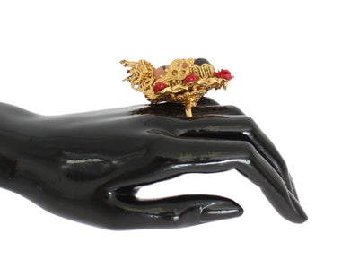 Gold PUPI Resin Roses Crystal Ring
