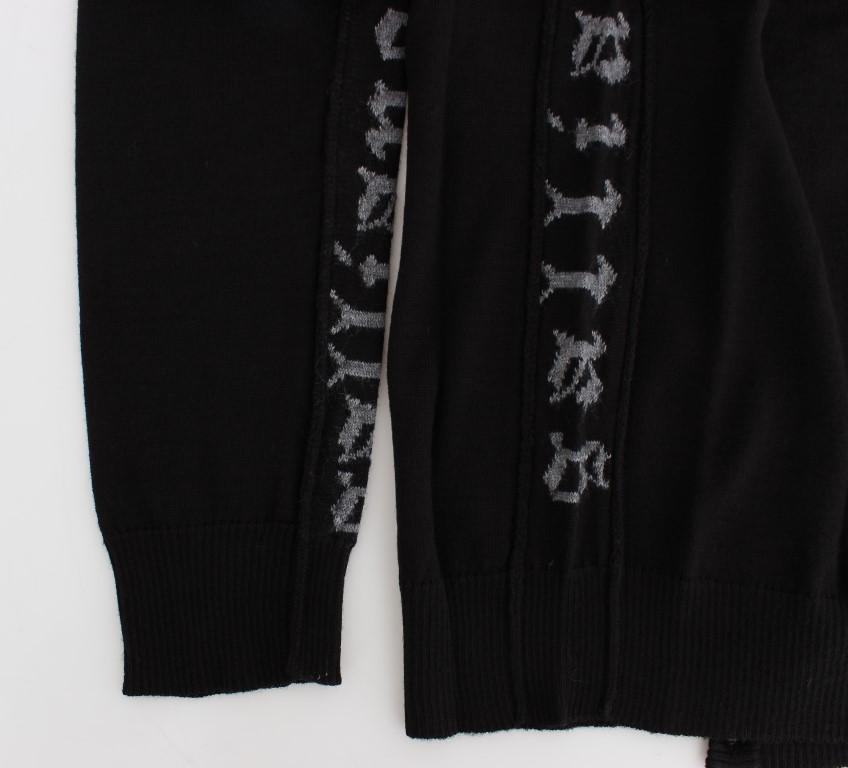 Black Wool Button Down Logo Cardigan