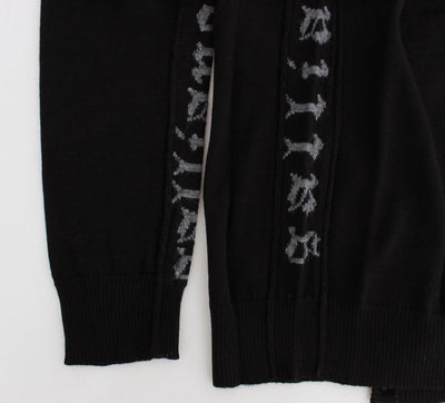 Black Wool Button Down Logo Cardigan
