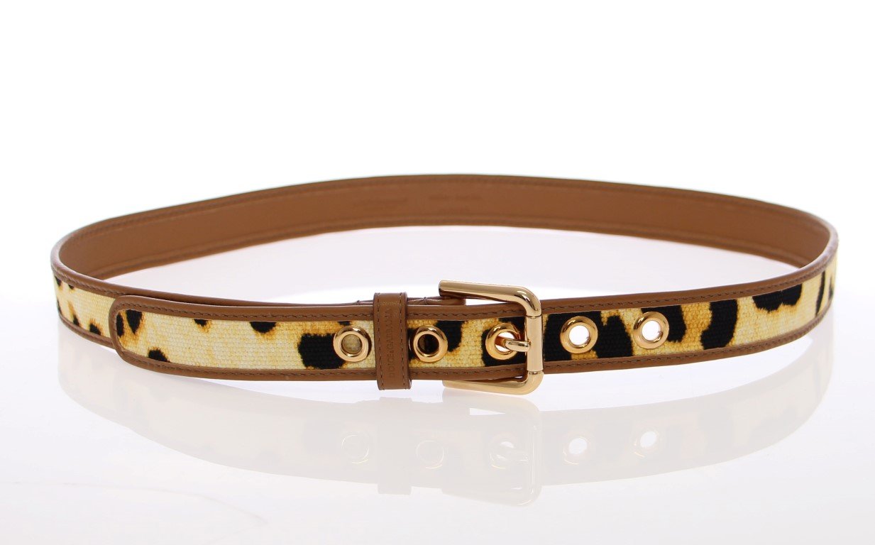 Yellow Leopard Leather Logo Belt