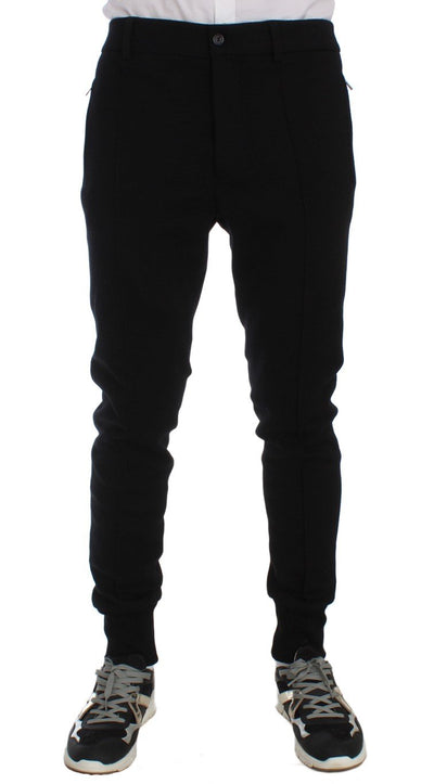 Black Wool Slim Fit Casual Pants