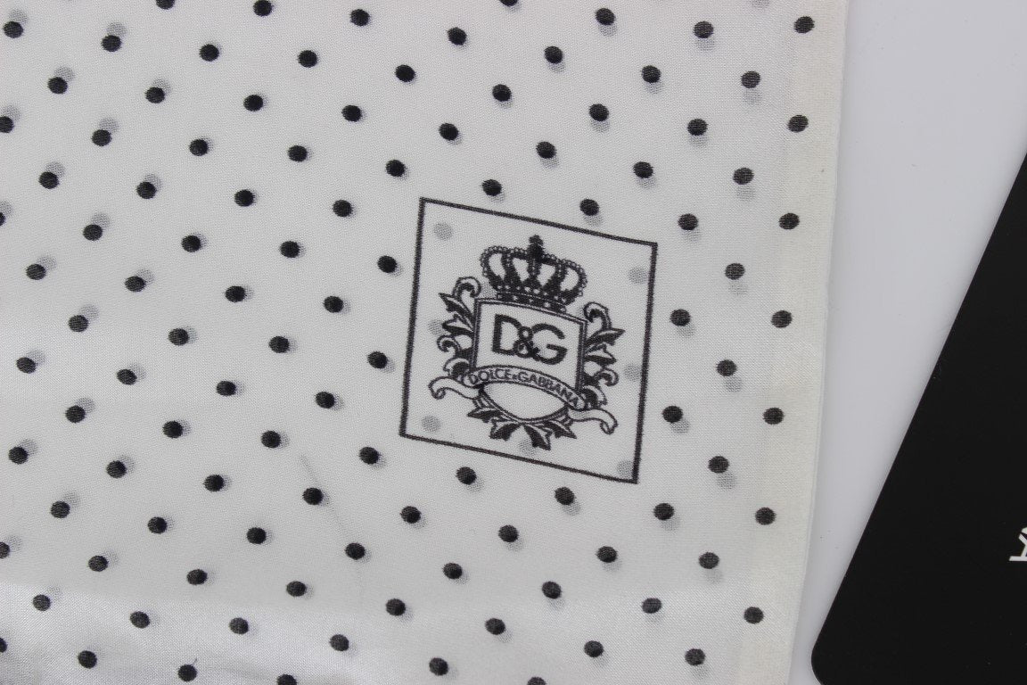 White Black Polka Dot Silk Scarf