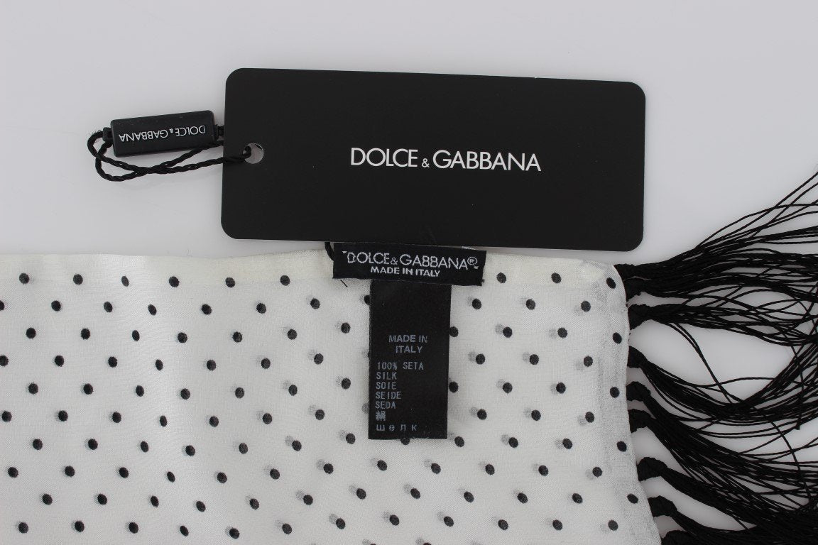 White Black Polka Dot Silk Scarf