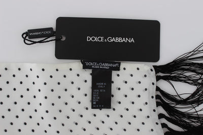 White Black Polka Dot Silk Scarf