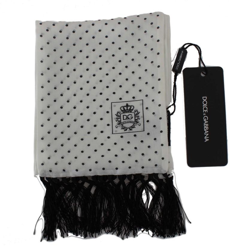 White Black Polka Dot Silk Scarf